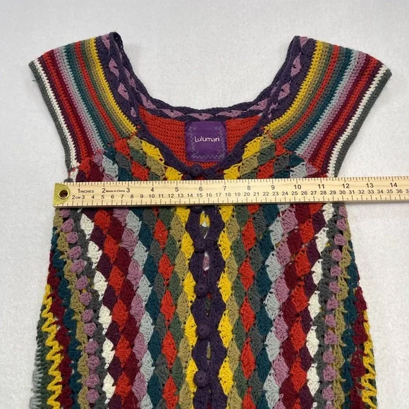 Lulumari Multicolor Crochet Vest Boho Festival Open Knit Tunic Hippie Small - Picture 4 of 5